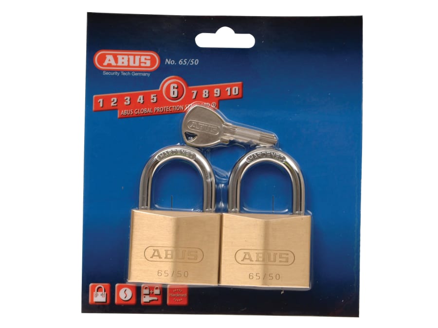 Abus Mechanical 54258 65/50mm Brass Padlock Twin Pack