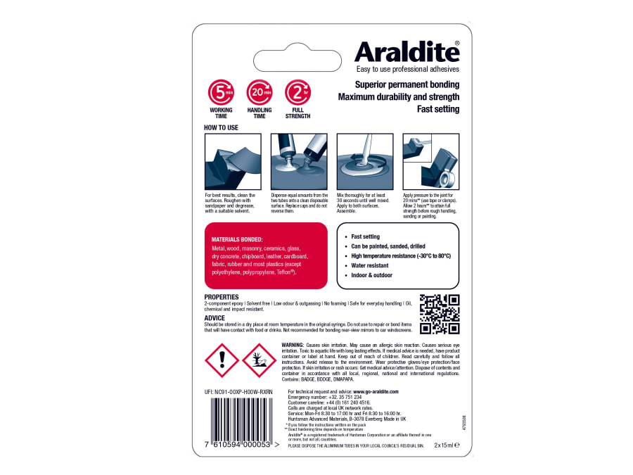 Araldite ARL400005 Rapid Epoxy 2 × 15ml Tubes