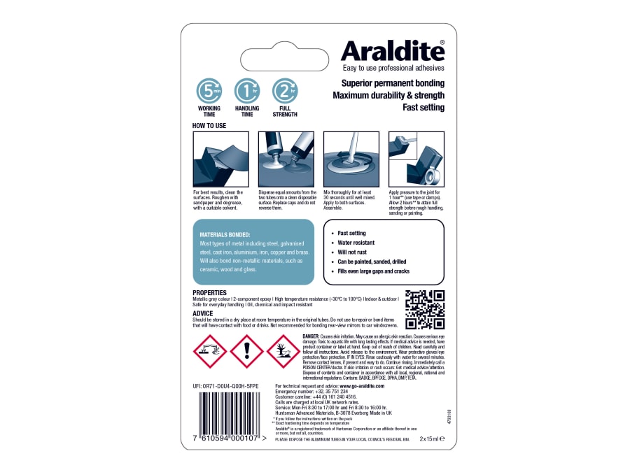 Araldite ARL400010 Steel Epoxy 2 × 15ml Tubes