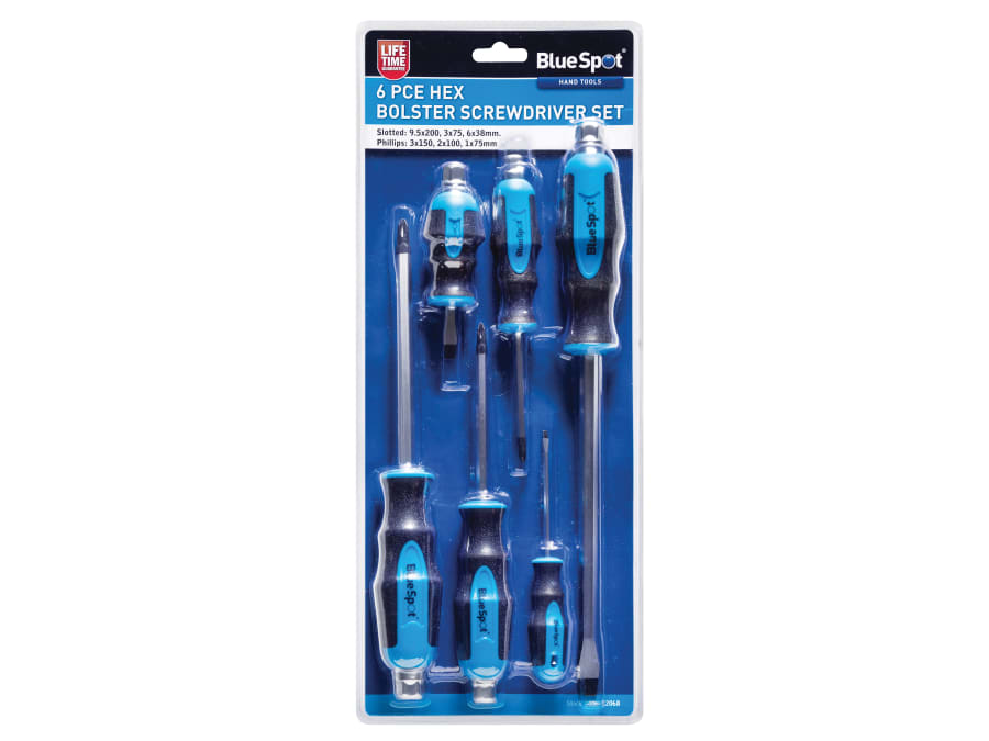 Bluespot Tools 12068 6 Piece Hex Bolster Screwdriver Set
