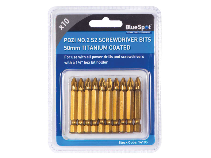 Bluespot Tools 14105 Titanium Coated Screwdriver Bits PZ2 × 50mm (Pack 10)