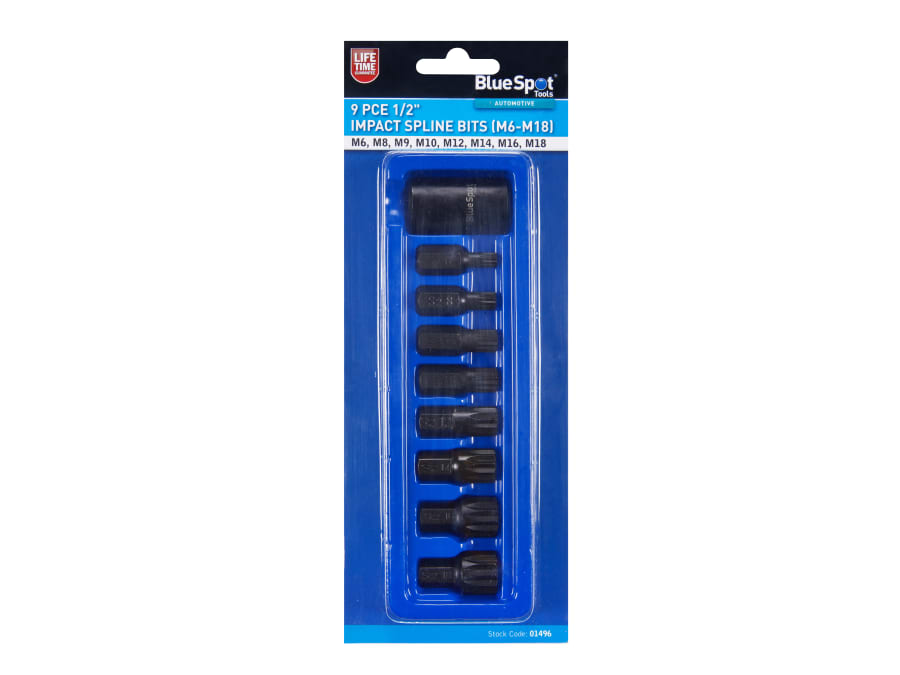 Bluespot Tools 1496 9 Piece 1/2in Impact Spline Bit Set