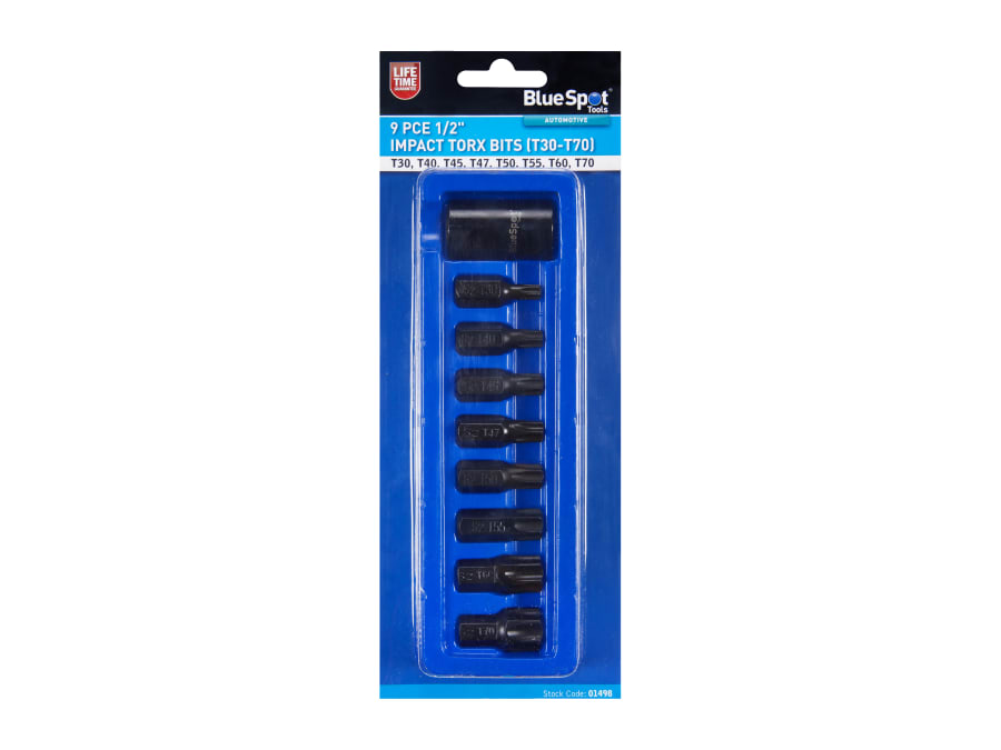 Bluespot Tools 1498 9 Piece 1/2in Impact Torx Bit Set