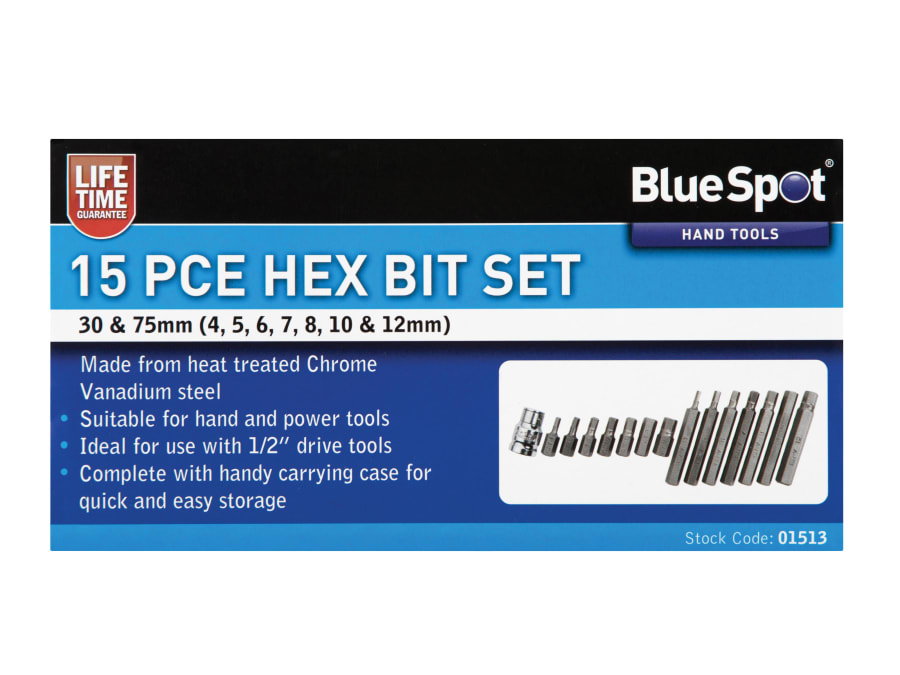 Bluespot Tools 1513 15 Piece Hex Bit Set