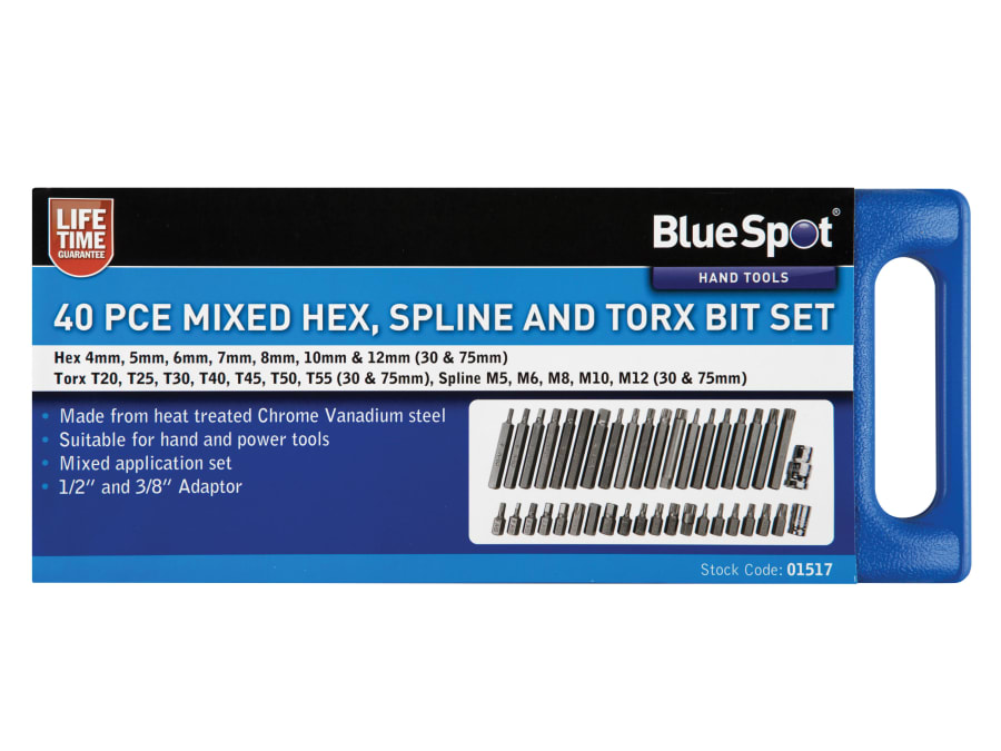 Bluespot Tools 1517 Mixed Hex Spline & TORX Bit Set 40 Piece