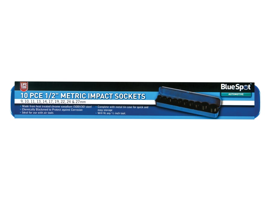 Bluespot Tools 1537 1/2in Metric Impact Socket Set 9-27mm 10 Piece