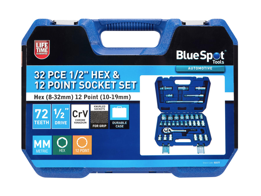 Bluespot Tools 1577 32 Piece 1/2in Hex & 12 Point Socket Set