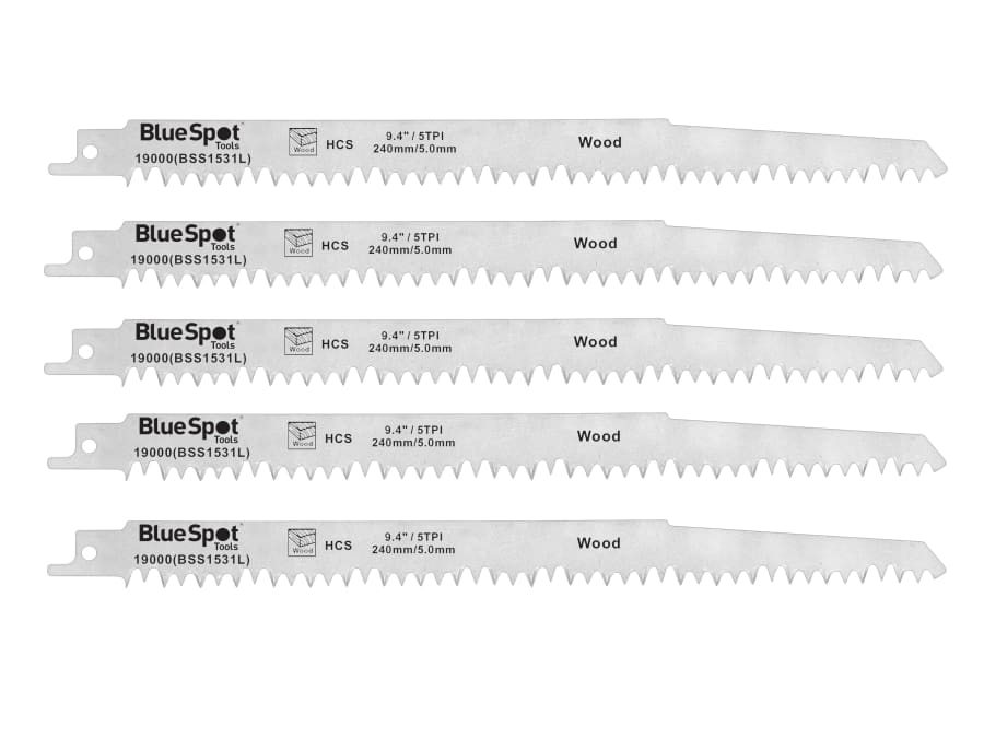Bluespot Tools 19000 HCS Reciprocating Saw Blade 240mm x 5 TPI with 5 Blades