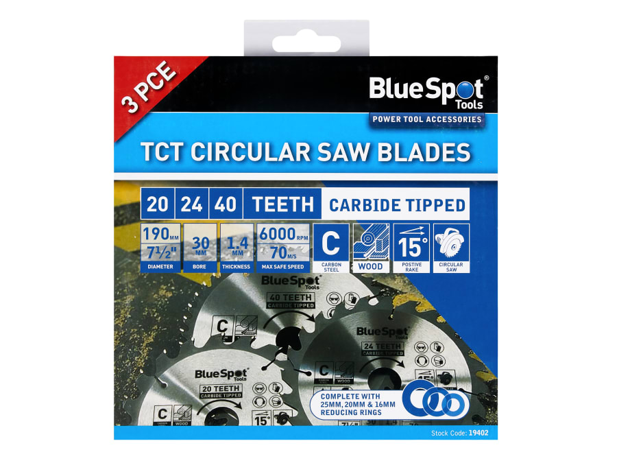 Bluespot Tools 19402 190mm Circular Saw Blade Set 3 Piece