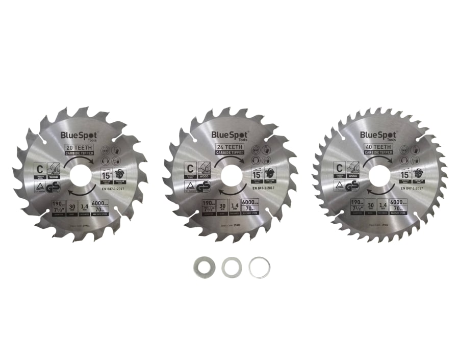 Bluespot Tools 19402 190mm Circular Saw Blade Set 3 Piece