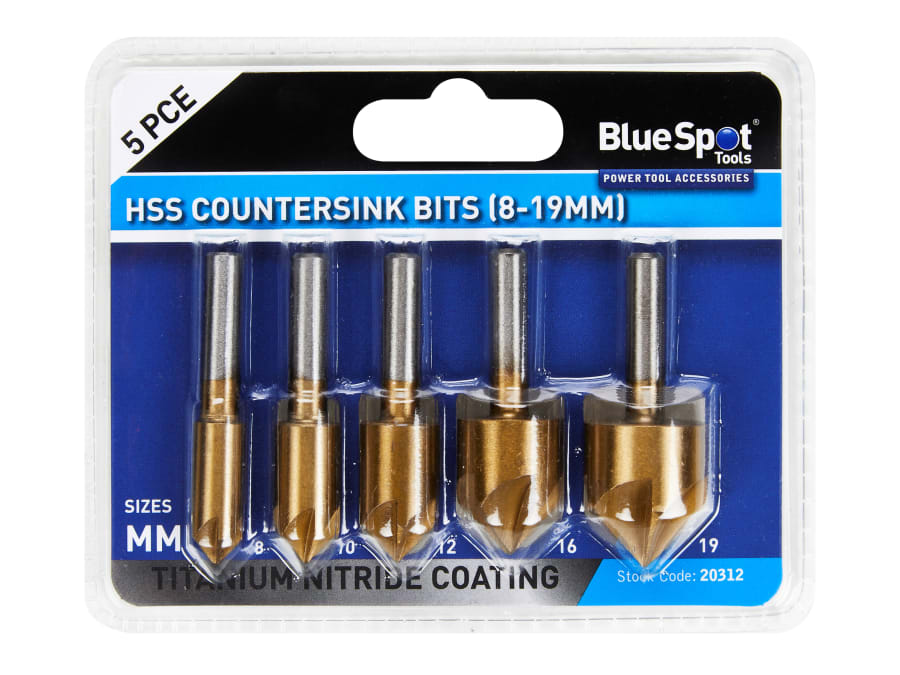 Bluespot Tools 20312 5 Piece Titanium Countersink Bit Set