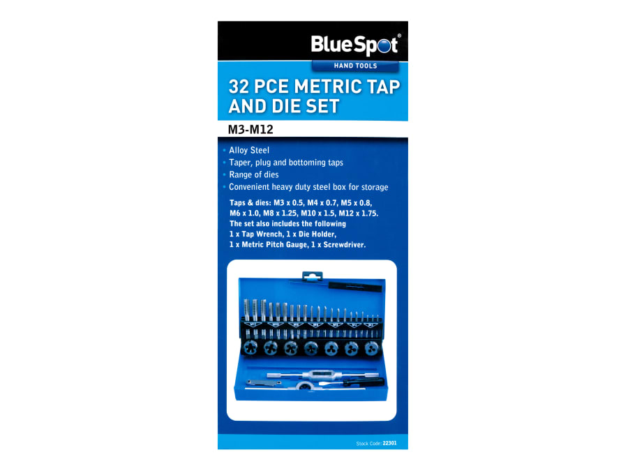 Bluespot Tools 22301 32 Piece Metric Tap and Die Set