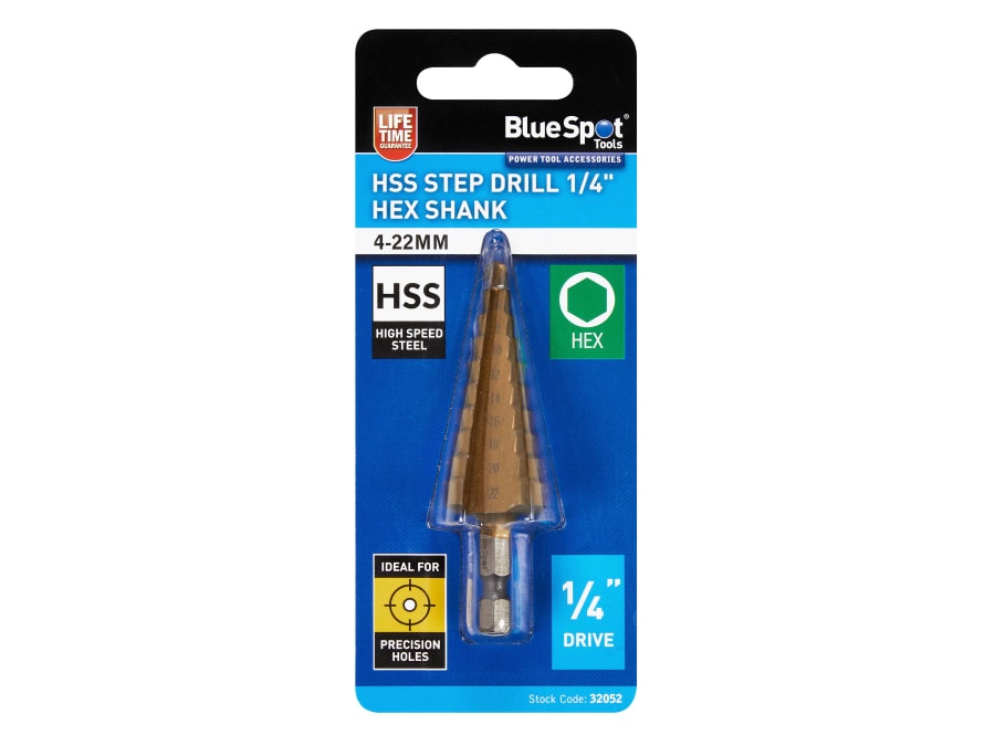 Bluespot Tools 32052 1/4in Hex Shank Step Drill 4-22mm