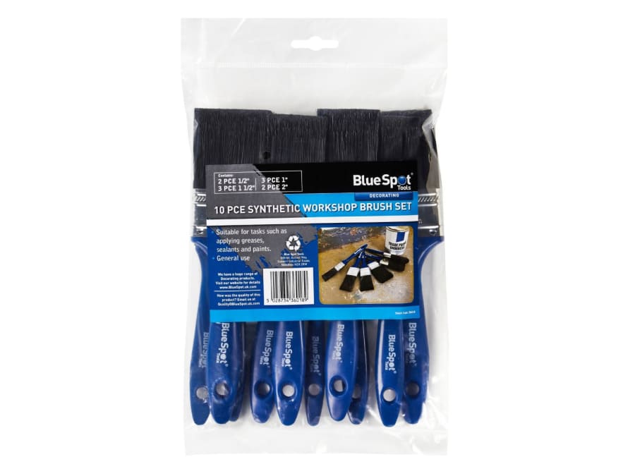 Bluespot Tools 36018 Synthetic Workshop Paint Brush Set 10 Piece