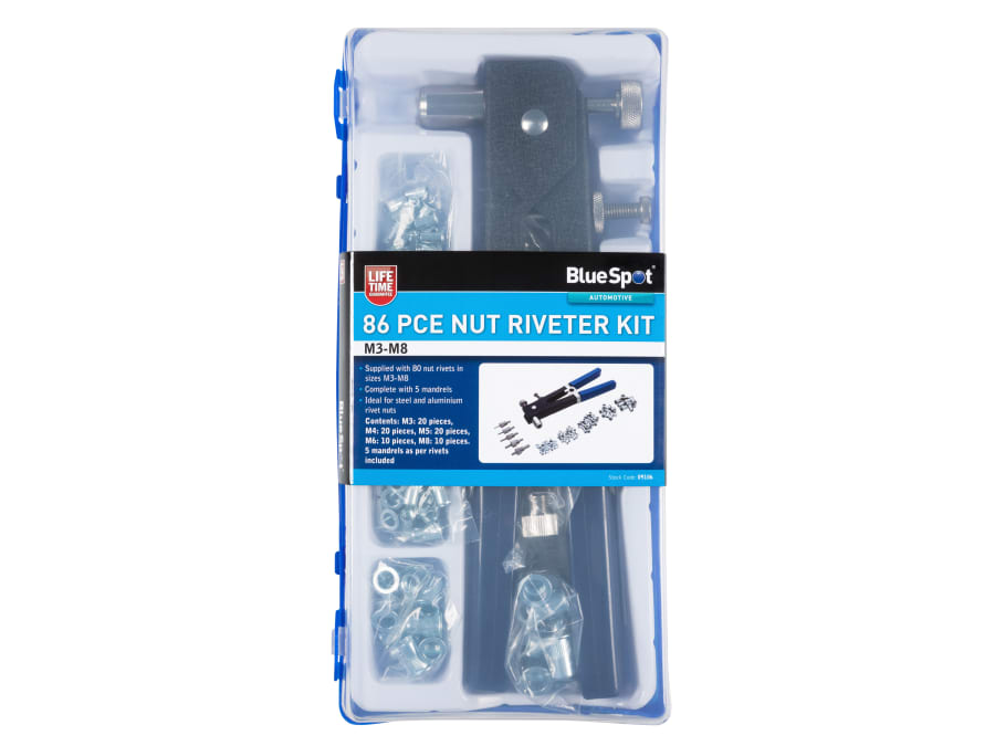 Bluespot Tools 9106 Nut Riveter Kit M3-M8 86 Piece
