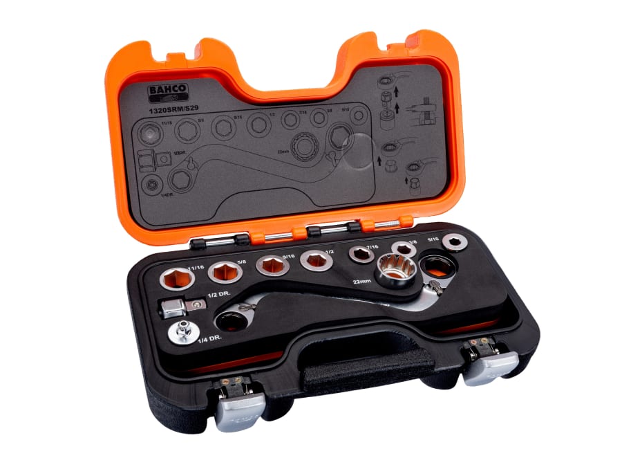 Bahco 1320SRMS29 S Type Ratchet Ring Wrench & Adaptor Set 29 Piece