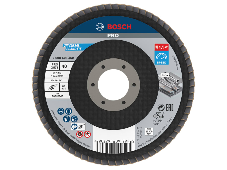 Bosch Powertool Accessories Bosch 2608605450 PRO X571 Flap Disc 115 x 22.23mm G40