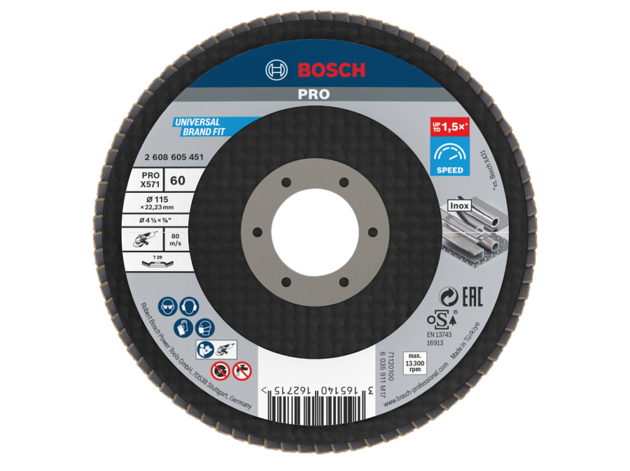 Bosch Powertool Accessories Bosch 2608605451 Flap Disc 115 x 22.23mm G60