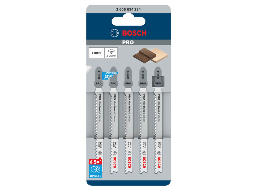 Bosch Powertool Accessories Bosch 2608634234 T101BF Hardwood Jigsaw Blade 100mm Pack of 5