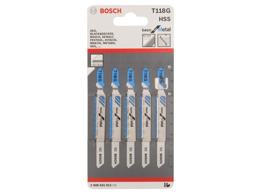 Bosch T118G 92mm Jigsaw Blade for Metal (Pack of 5)