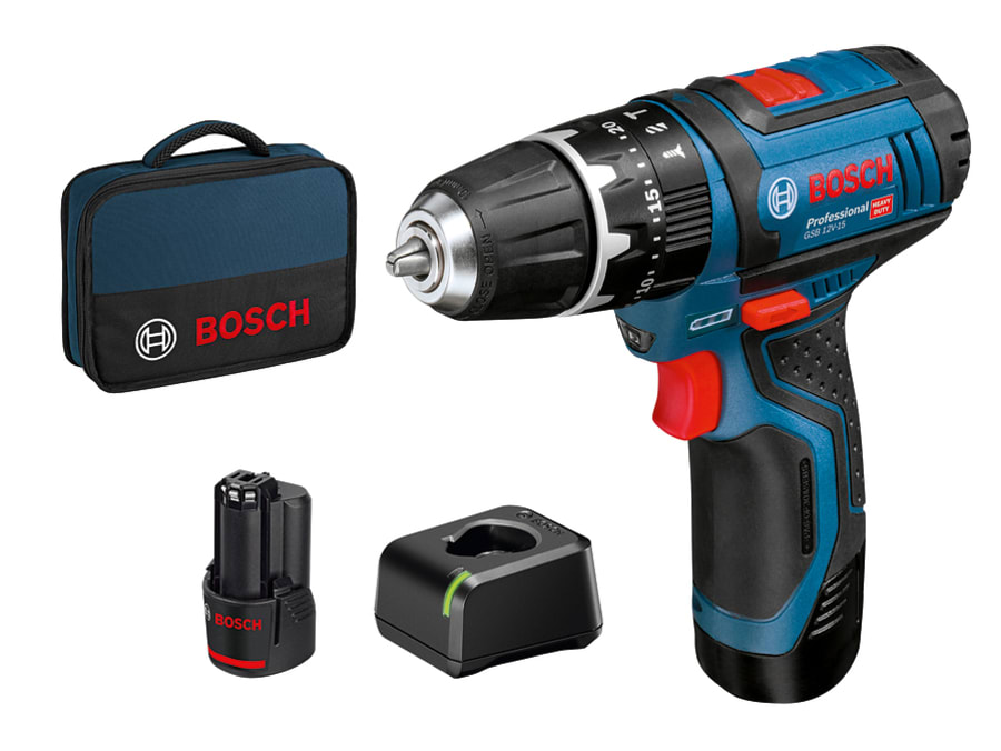 Bosch GSB 12V-15 Professional 12V Combi Drill with 2 × 2.0Ah Batteries