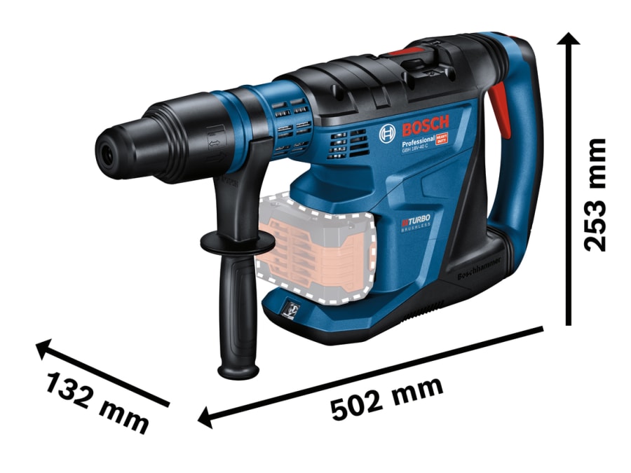 Bosch GBH 18V-40 C Pro BITURBO SDS-Max Rotary Hammer 18V with 2 × 8.0Ah Batteries