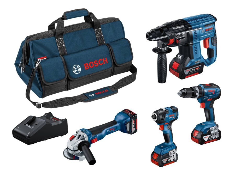 Bosch 0615990M2B 18V Professional 4 Piece Kit with 3 × 4.0Ah Batteries