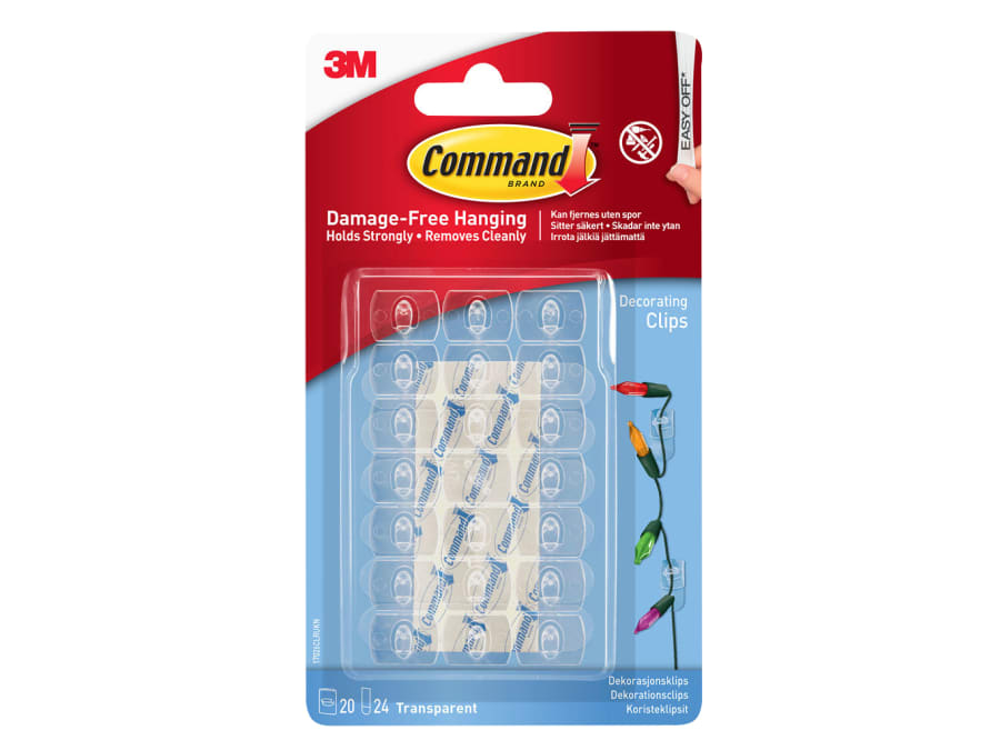 Command 17026CLR Decorating Clips with Clear Strips (Pack 20)