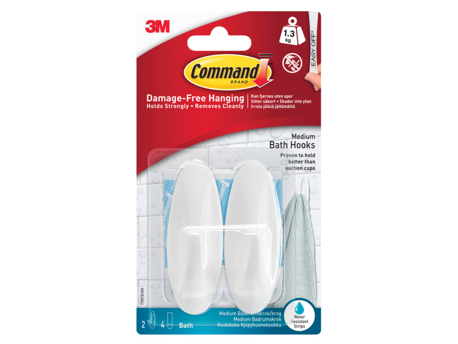 Command 17081B Medium Bathroom Hooks with 2 Hooks