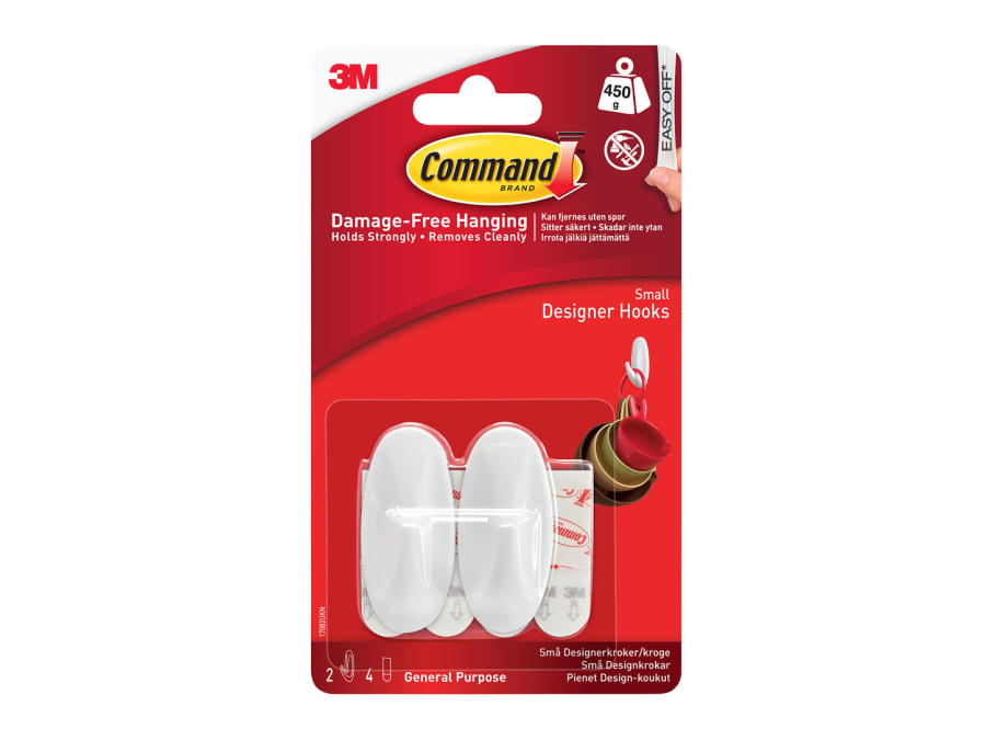 Command 17082 Small White Designer Hooks with 2 Hooks