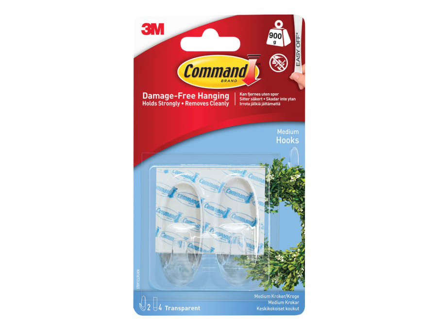 Command 17091CLR Medium Clear Hooks with Clear Strips