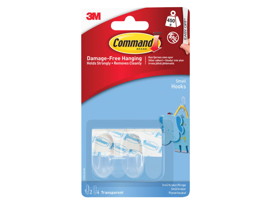 Command 17092CLR Small Clear Hooks with Clear Strips