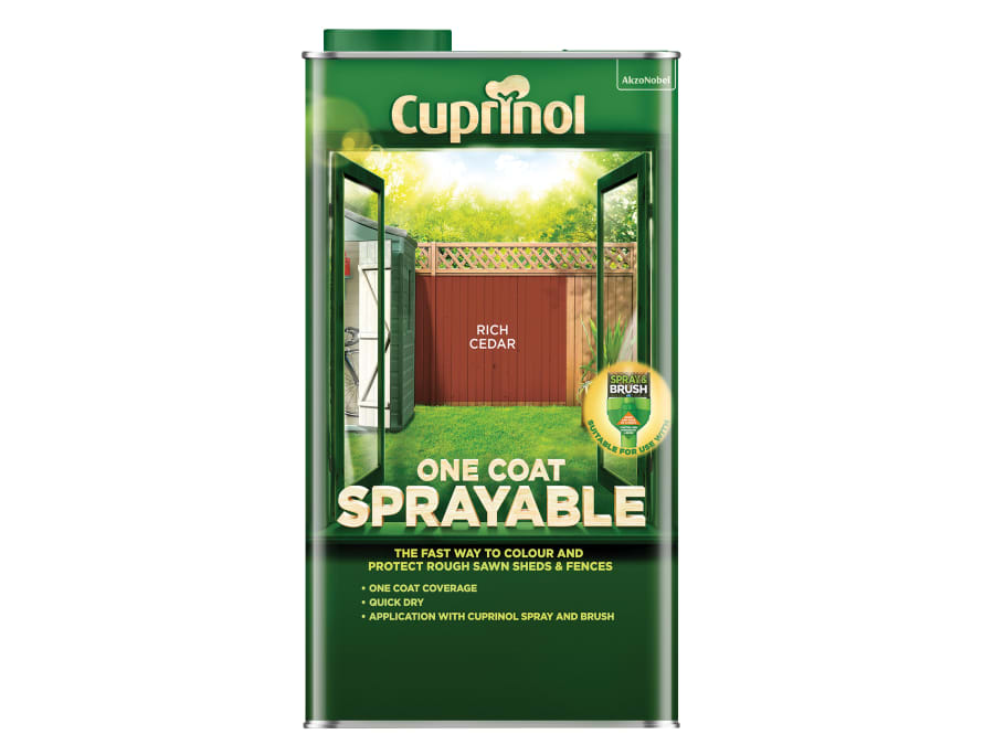 Cuprinol 5355974 One Coat Sprayable Fence Treatment Rich Cedar 5 Litre