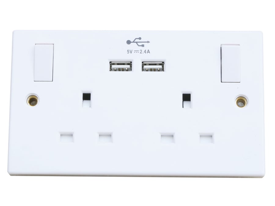 Dencon 4410NB 2-Gang Switched Socket with 2 USB Ports 13A