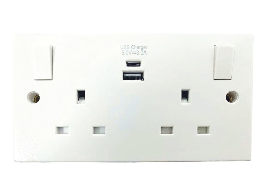Dencon 4420NB 2-Gang Switched Socket with 2 USB A/C Ports 13A