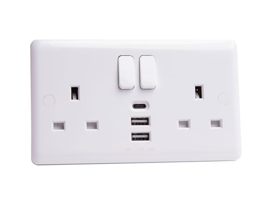 Deta Vimark VC1288 2-Gang Switched Socket with 3 USB Ports 13A