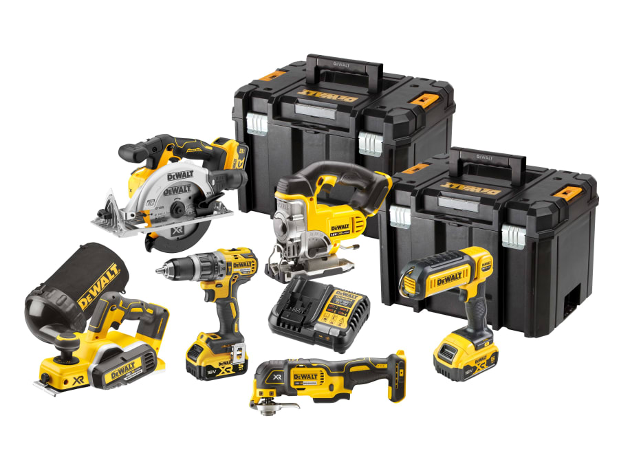 Dewalt DCK667P3T-GB 18V Lxt Cordless Brushless 6 Piece Kit With 3 X 5.0Ah Batteries, Charger & Cases-image