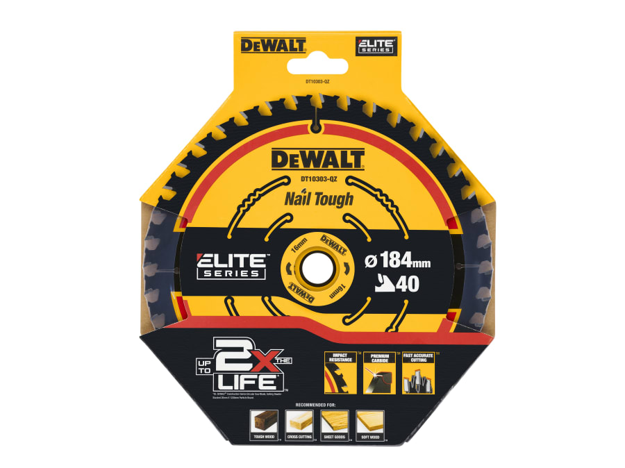 Dewalt DT10303QZ ELITE Series 184 × 16mm 40T Circular Saw Blade