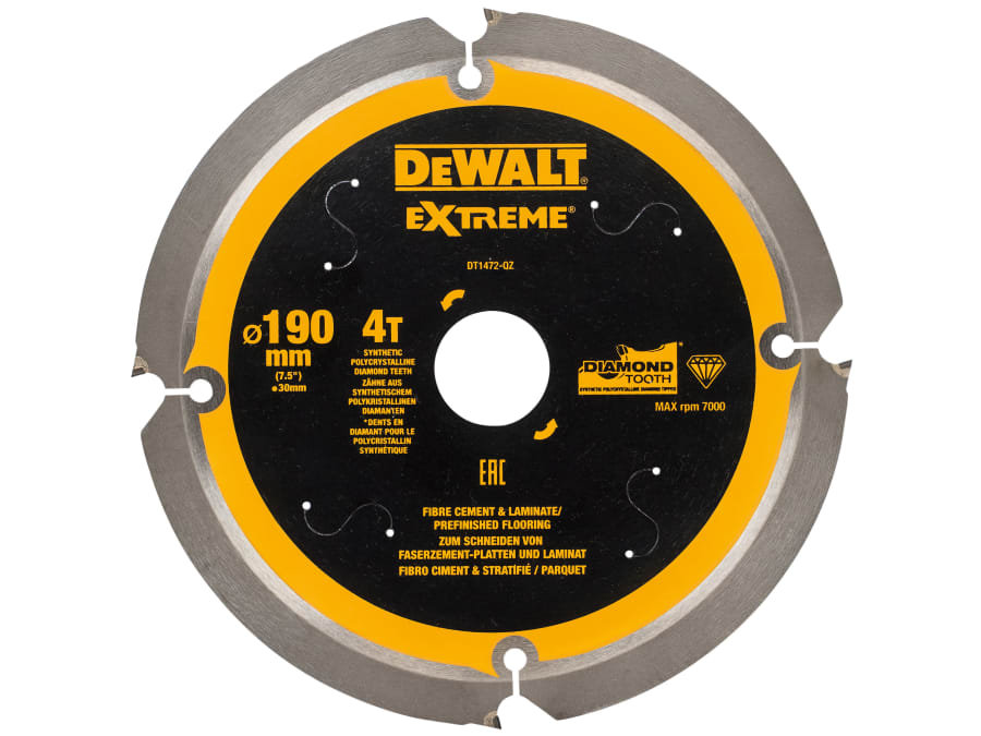 Dewalt Power Tools Dewalt DT1472QZ 190mm x 30mm 4T PCD Fibre Cement Saw Blade