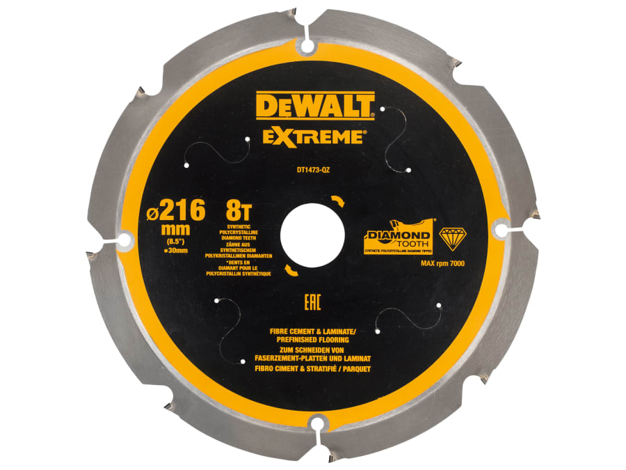 Dewalt Power Tools Dewalt DT1473QZ 216mm x 30mm 8T PCD Fibre Cement Saw Blade