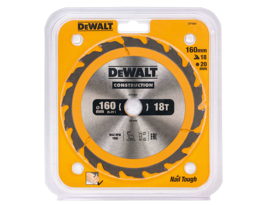 Dewalt Power Tools Dewalt DT1931QZ 160mm x 20mm x 18T Circular Saw Blade