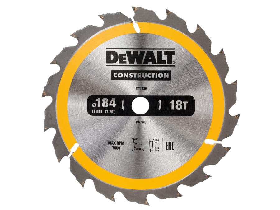 Dewalt Power Tools Dewalt DT1938QZ 184mm x 16mm x 18T Circular Saw Blade