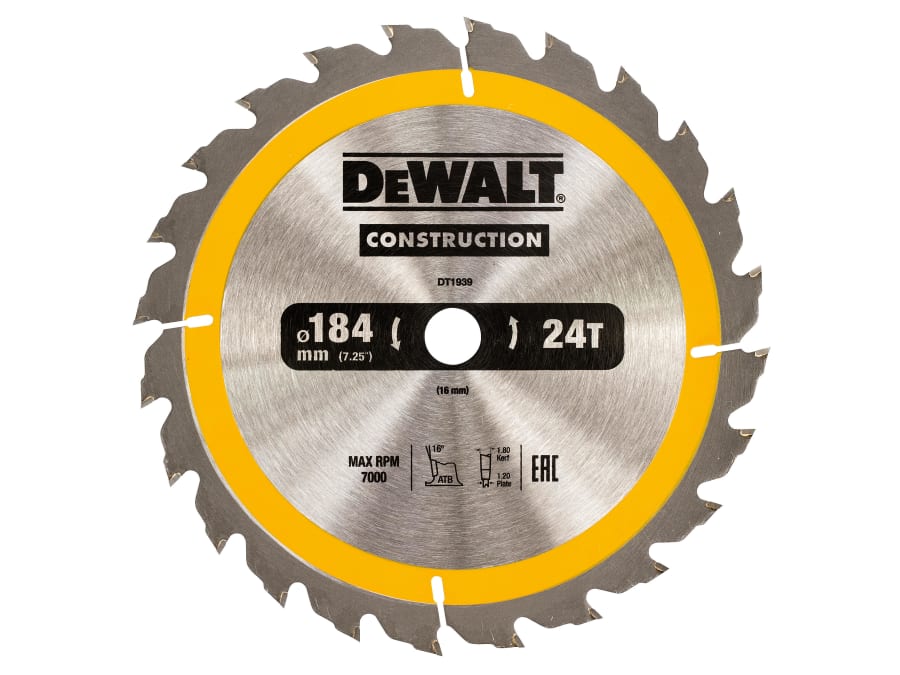 Dewalt Power Tools Dewalt DT1939QZ 184mm x 16mm x 24T Circular Saw Blade