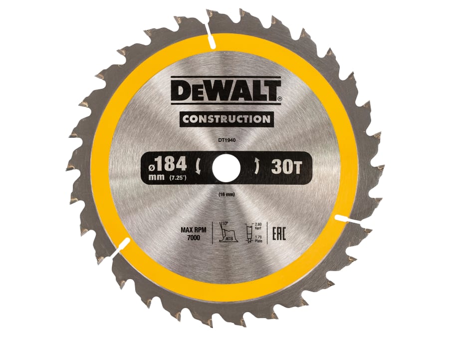 Dewalt Power Tools Dewalt DT1940QZ 184mm x 16mm x 30T Circular Saw Blade