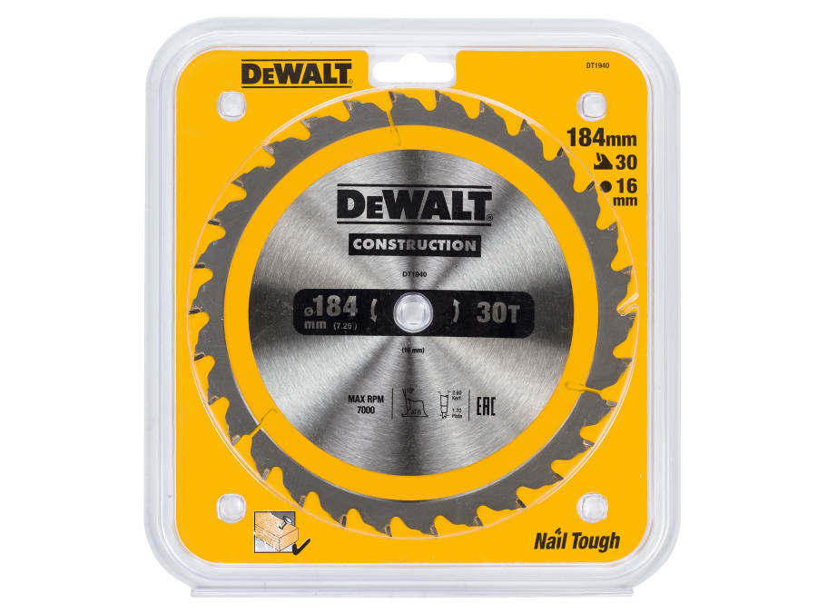 Dewalt Power Tools Dewalt DT1940QZ 184mm x 16mm x 30T Circular Saw Blade