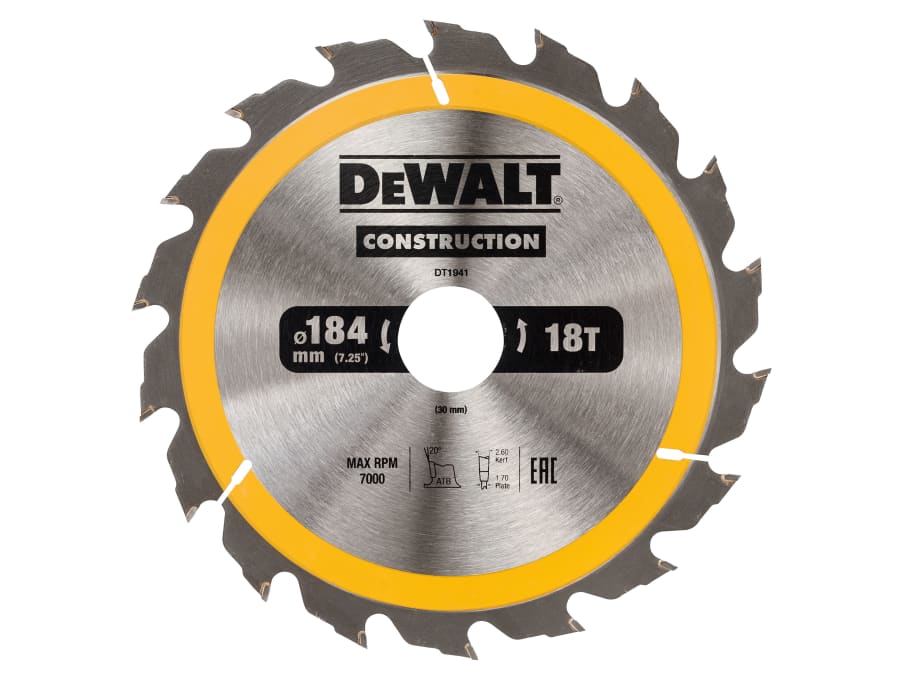 Dewalt Power Tools Dewalt DT1941QZ 184mm x 30mm x 18T Circular Saw Blade