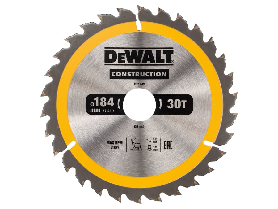 Dewalt Power Tools Dewalt DT1942QZ 184mm x 30mm x 30T Circular Saw Blade