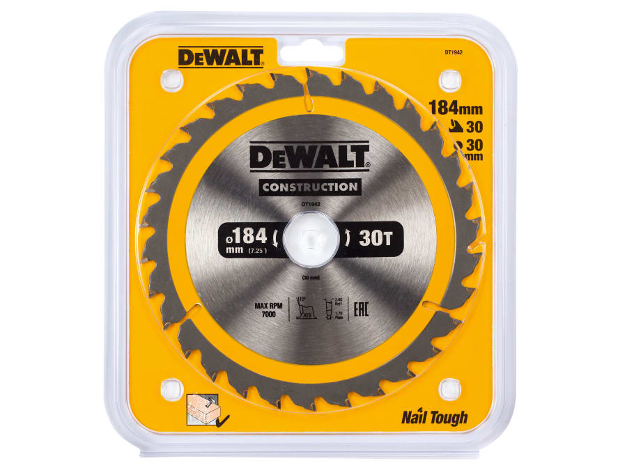 Dewalt Power Tools Dewalt DT1942QZ 184mm x 30mm x 30T Circular Saw Blade