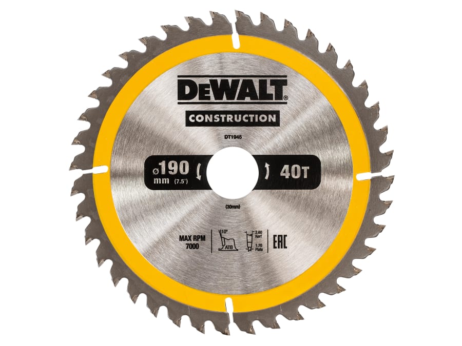 Dewalt Power Tools Dewalt DT1945QZ 190 x 30mm x 40T Circular Saw Blade