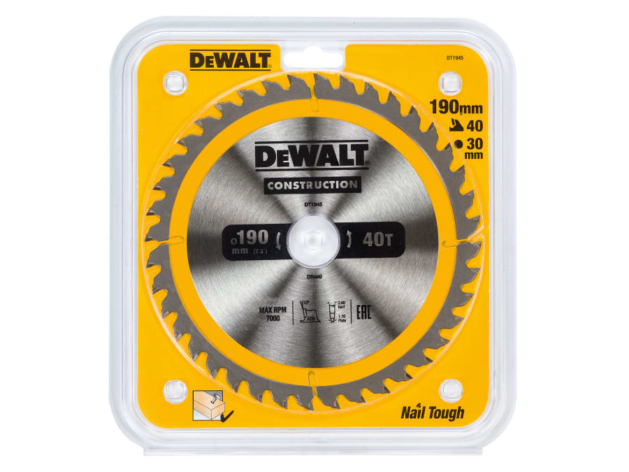 Dewalt Power Tools Dewalt DT1945QZ 190 x 30mm x 40T Circular Saw Blade
